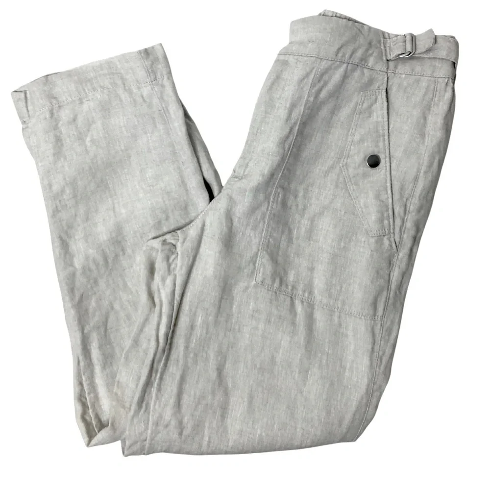 Athleta Voyager Linen Pants Sz 2 Light Beige High Rise Pockets Casual Beach